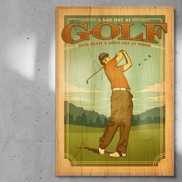 Print op hout &quot;Golf&quot; voor mannen die golfverslaafd zijn koop je bij HUMK!